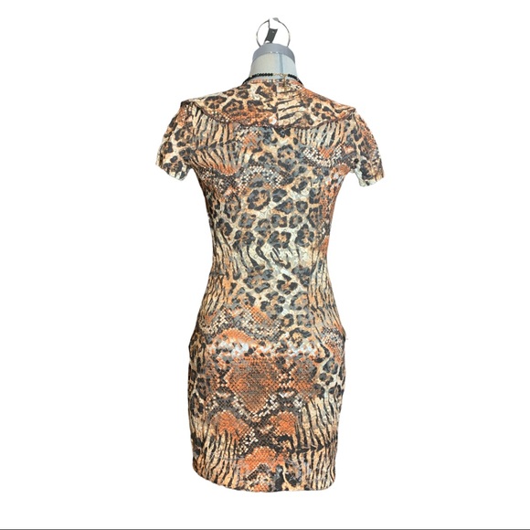 Leopard Semitransparent Brown Orange and beige Colours  Mini Dress Size M - Picture 6 of 16